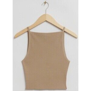 & Other Stories Top Size Small Knit Ribbed Beige Square Neck Quiet Luxury